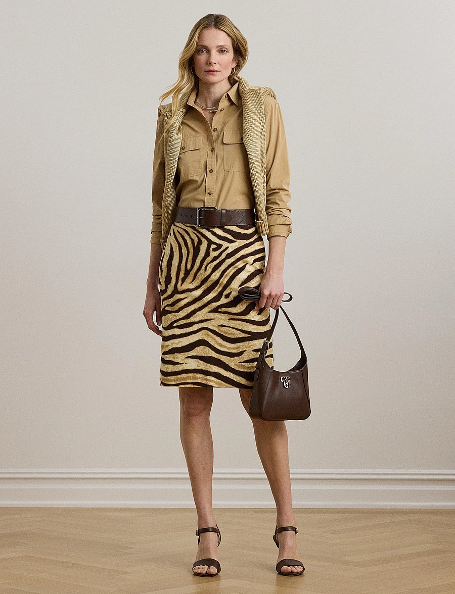 Lauren Ralph Lauren - Zebra-Print Linen-Cotton Pencil Skirt - bleistiftröcke - cream/brown - 3