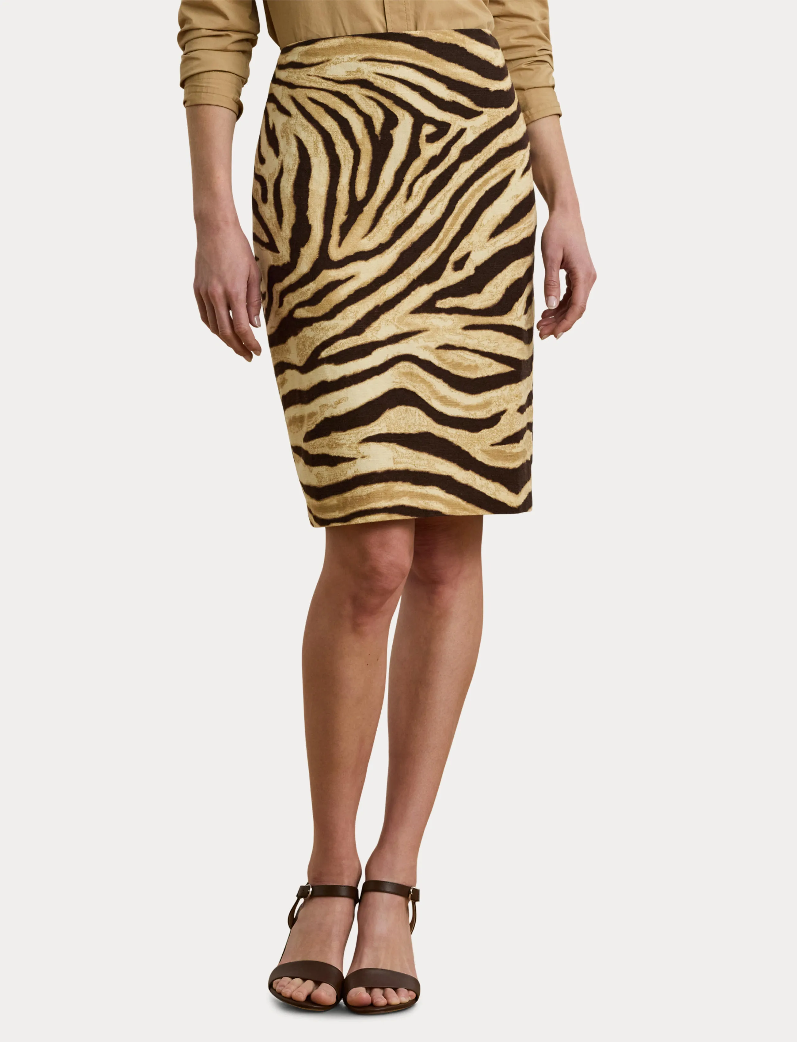 Lauren Ralph Lauren - Zebra-Print Linen-Cotton Pencil Skirt - bleistiftröcke - cream/brown - 5