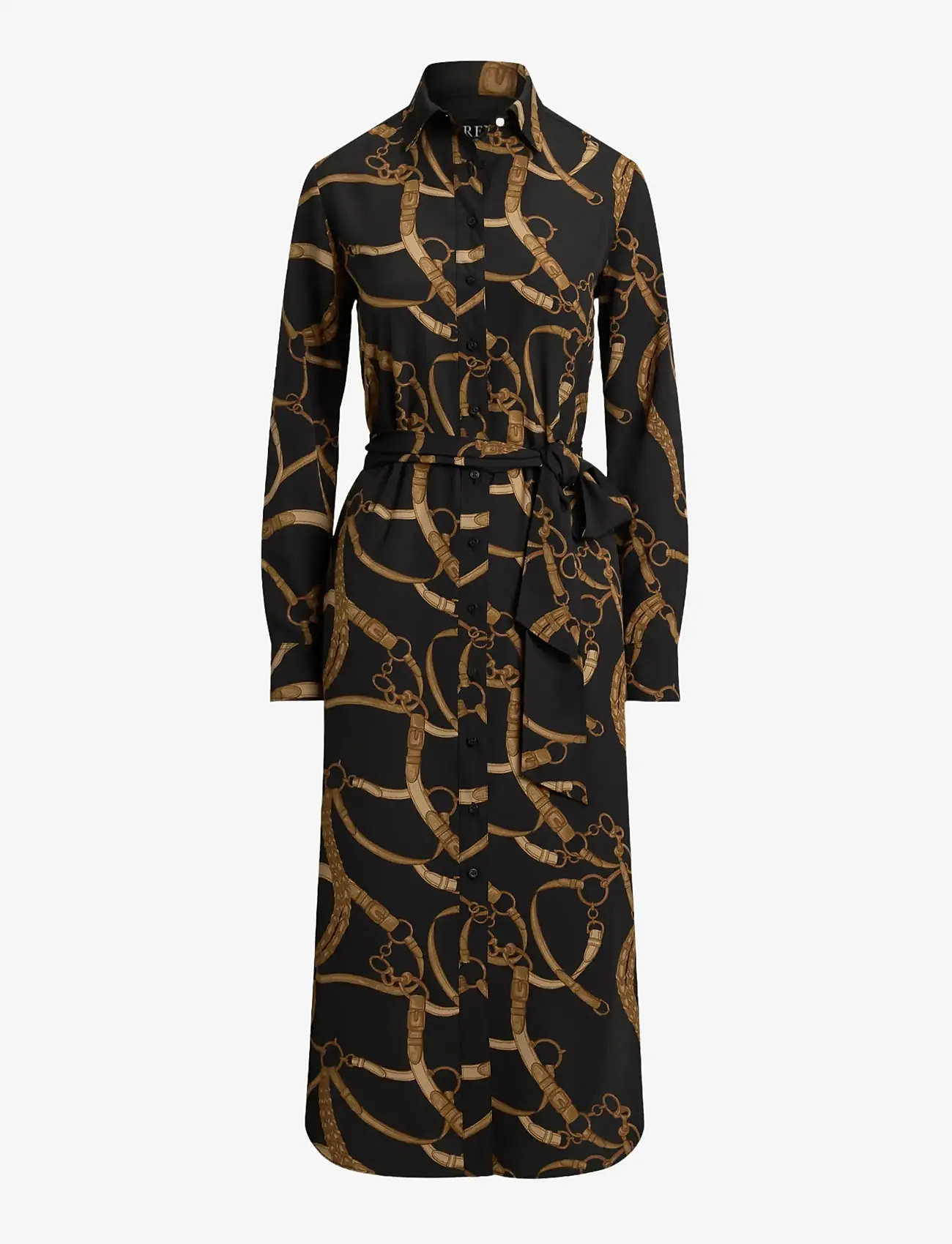 Lauren Ralph Lauren - Belting-Print Crepe Shirtdress - skjortklänningar - black/tan - 1