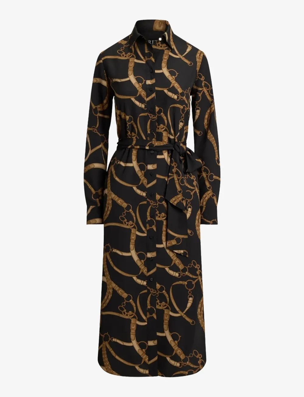 Lauren Ralph Lauren - Belting-Print Crepe Shirtdress - skjortekjoler - black/tan - 1