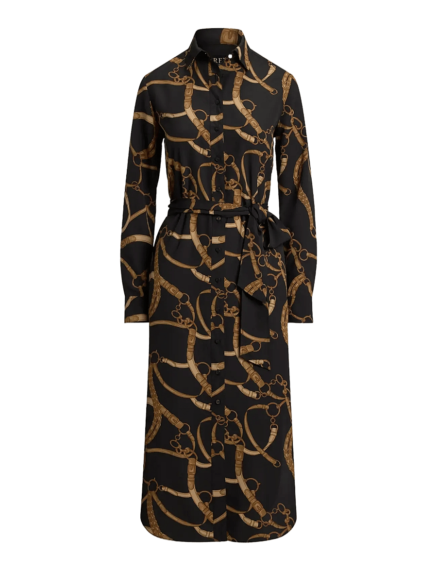 Lauren Ralph Lauren - Belting-Print Crepe Shirtdress - black/tan - 1