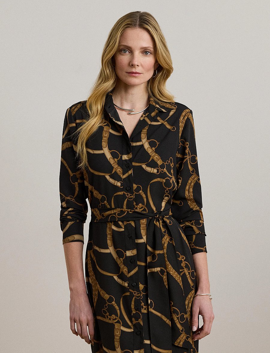 Lauren Ralph Lauren - Belting-Print Crepe Shirtdress - black/tan - 0