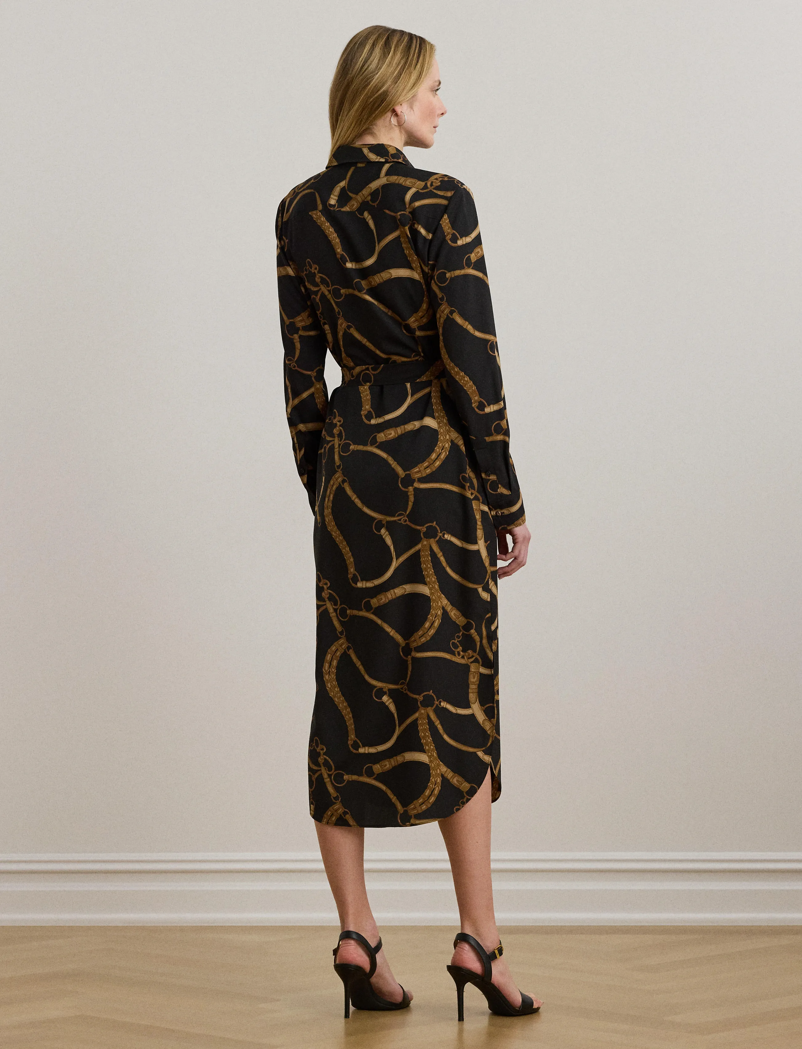 Lauren Ralph Lauren - Belting-Print Crepe Shirtdress - black/tan - 2