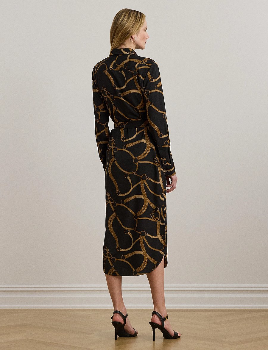 Lauren Ralph Lauren - Belting-Print Crepe Shirtdress - black/tan - 2