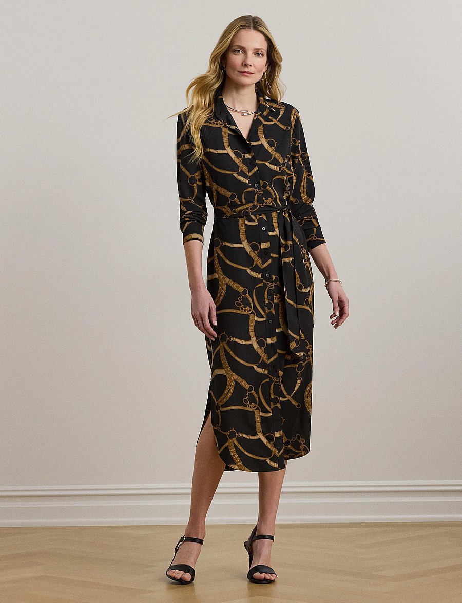 Lauren Ralph Lauren - Belting-Print Crepe Shirtdress - black/tan - 3