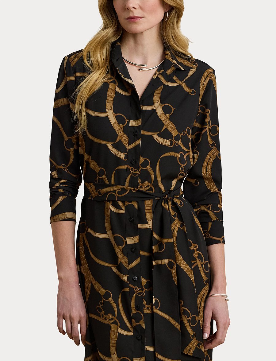 Lauren Ralph Lauren - Belting-Print Crepe Shirtdress - black/tan - 5