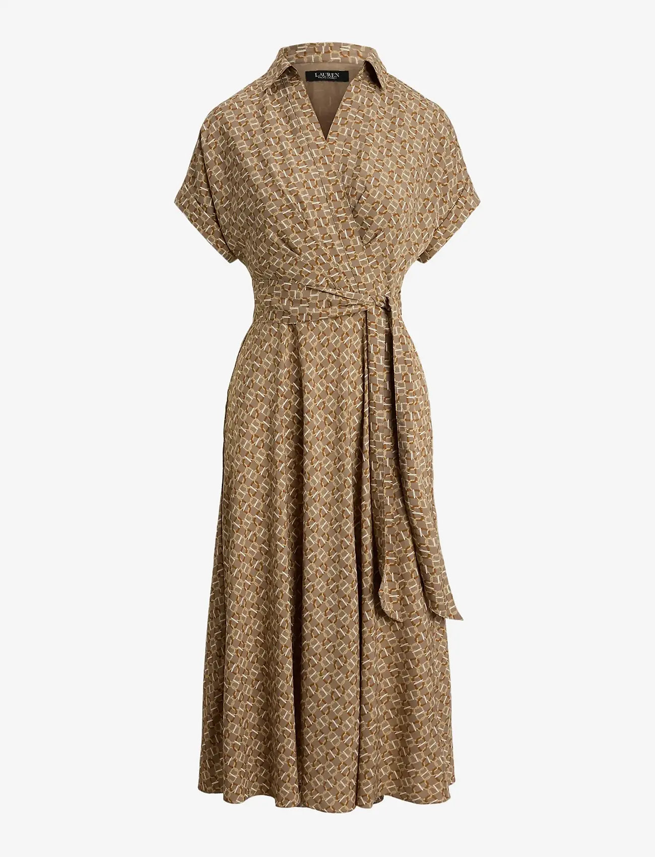 Lauren Ralph Lauren - Geo-Print Belted Crepe Dress - taupe multi - 1