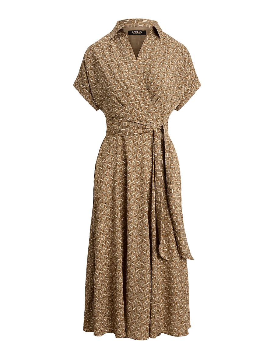 Lauren Ralph Lauren - Geo-Print Belted Crepe Dress - taupe multi - 1
