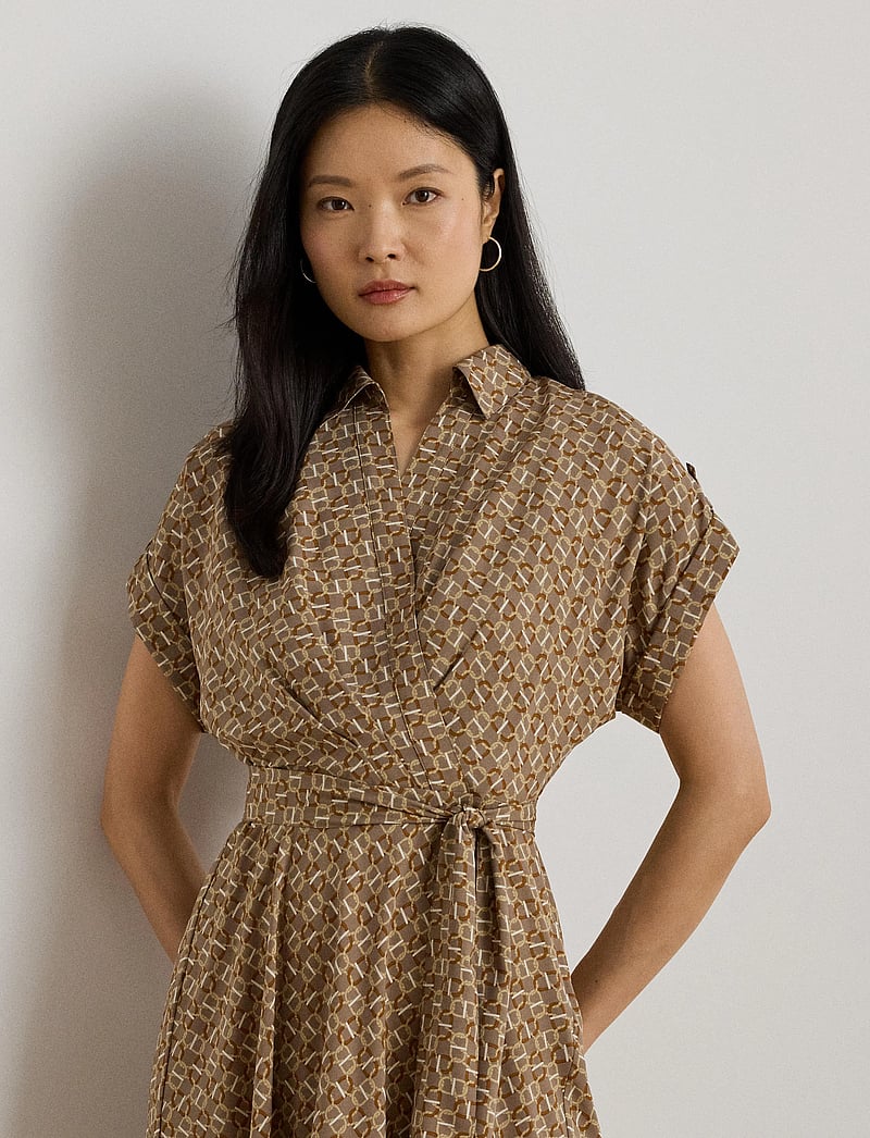 Lauren Ralph Lauren - Geo-Print Belted Crepe Dress - skjortekjoler - taupe multi - 0