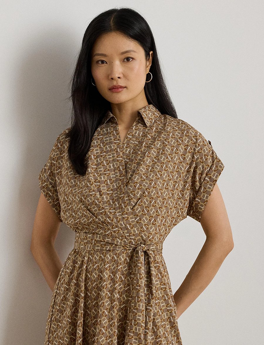 Lauren Ralph Lauren - Geo-Print Belted Crepe Dress - taupe multi - 0