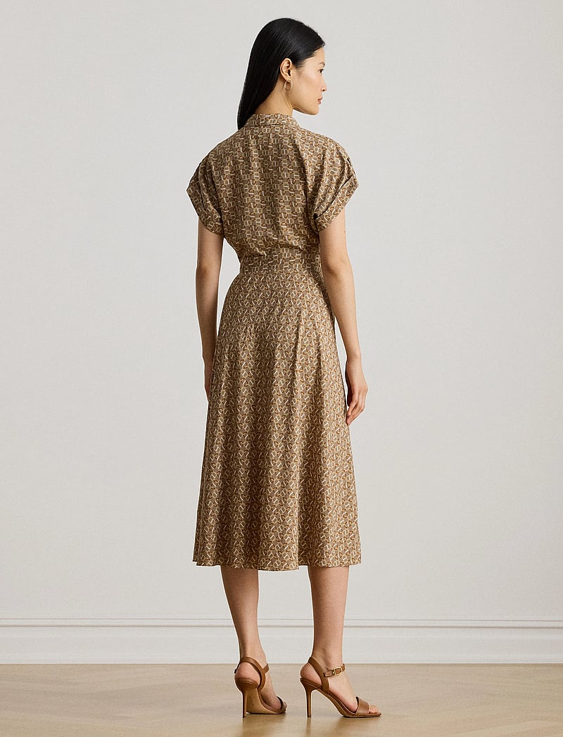 Lauren Ralph Lauren - Geo-Print Belted Crepe Dress - skjortekjoler - taupe multi - 2