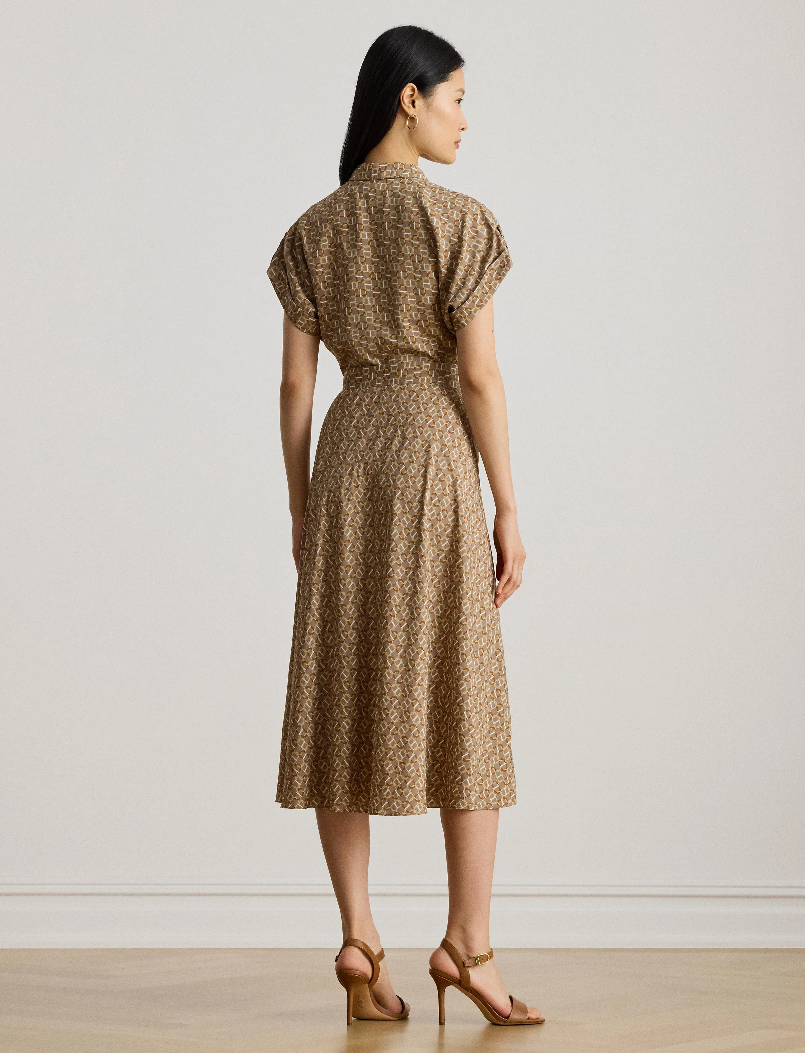Lauren Ralph Lauren - Geo-Print Belted Crepe Dress - taupe multi - 2