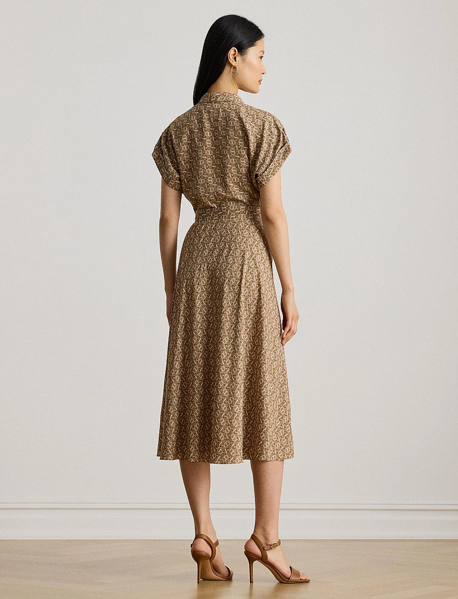 Lauren Ralph Lauren - Geo-Print Belted Crepe Dress - taupe multi - 2