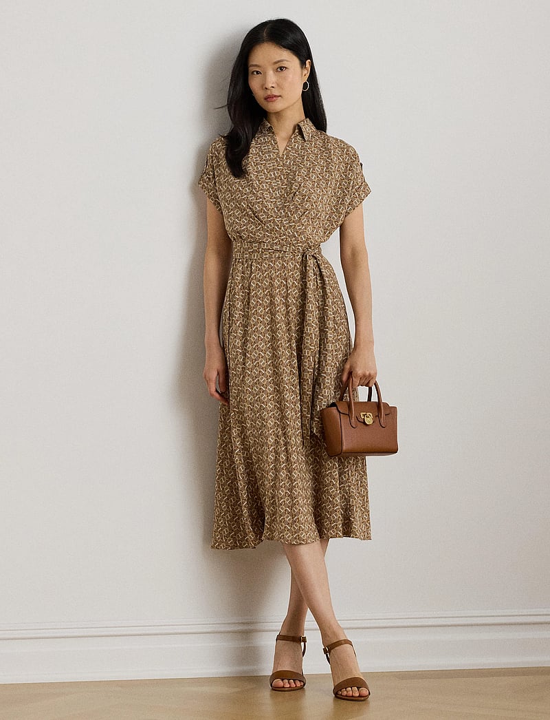 Lauren Ralph Lauren - Geo-Print Belted Crepe Dress - skjortekjoler - taupe multi - 3