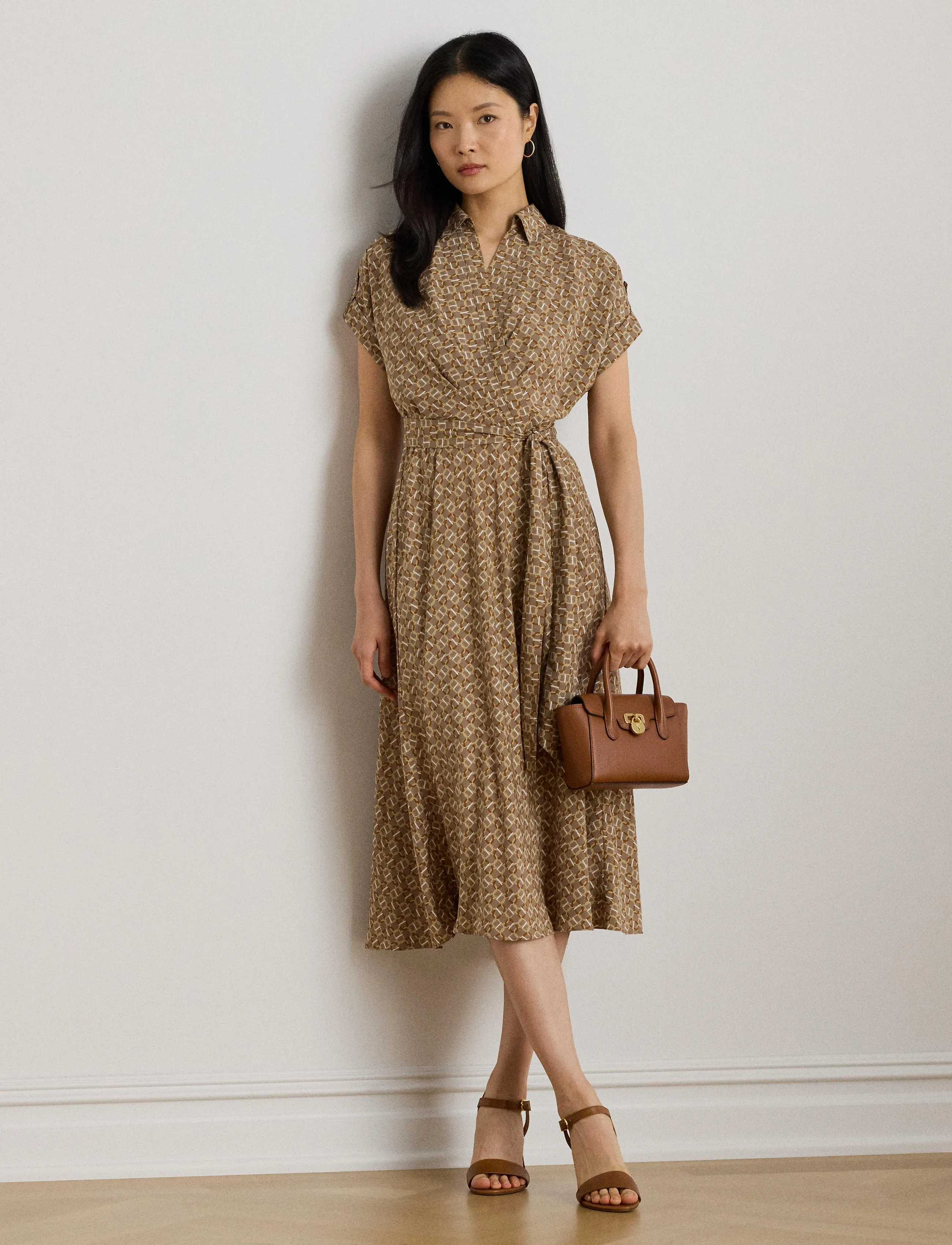 Lauren Ralph Lauren - Geo-Print Belted Crepe Dress - taupe multi - 3