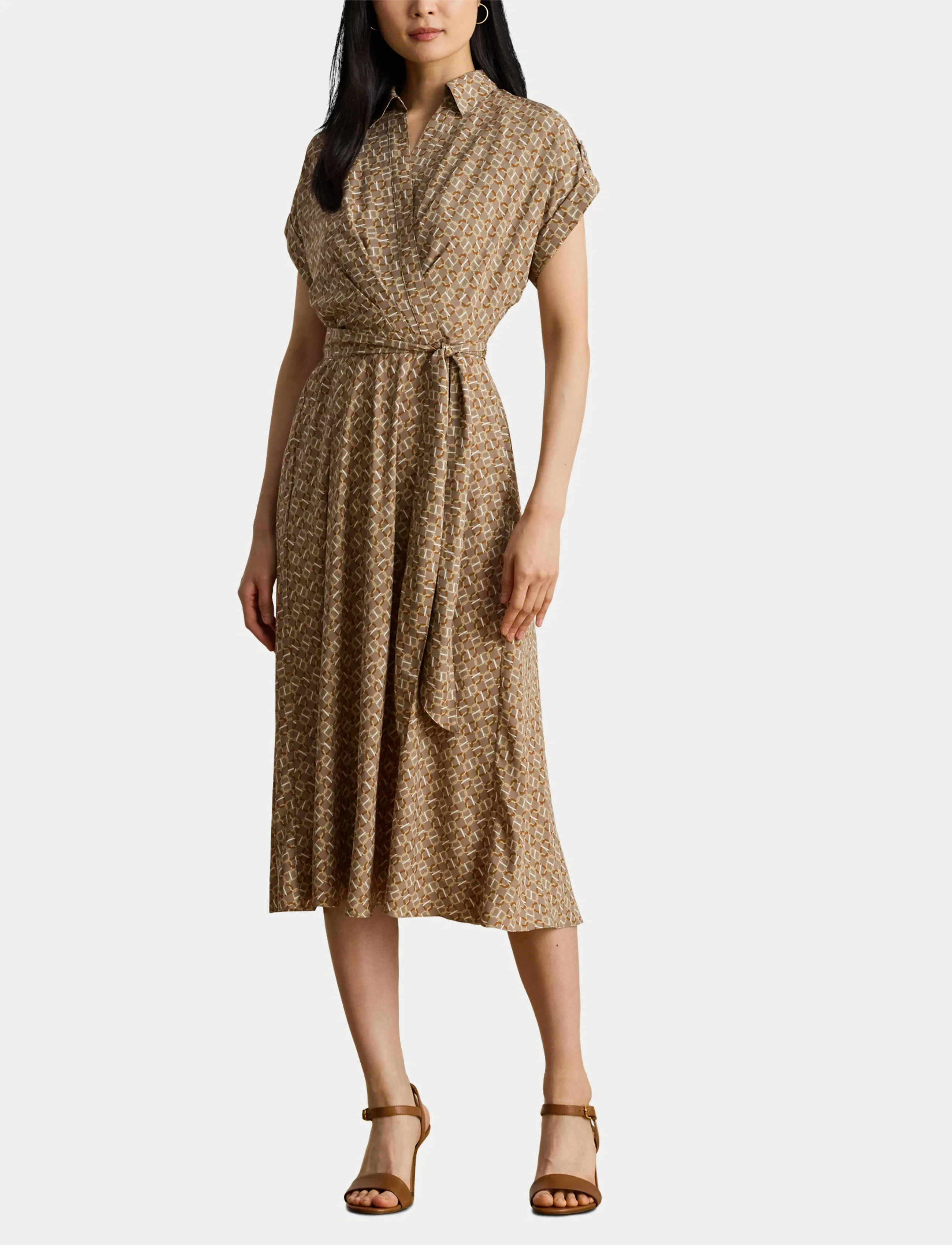 Lauren Ralph Lauren - Geo-Print Belted Crepe Dress - taupe multi - 4