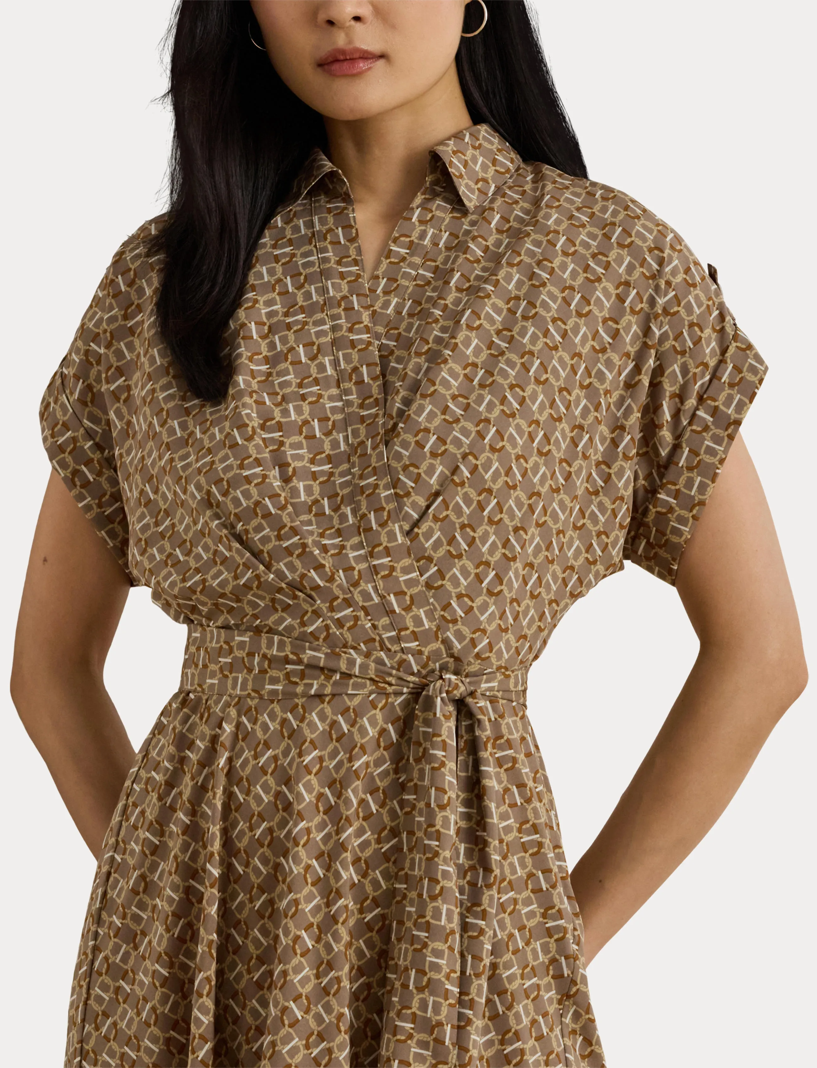 Lauren Ralph Lauren - Geo-Print Belted Crepe Dress - taupe multi - 5