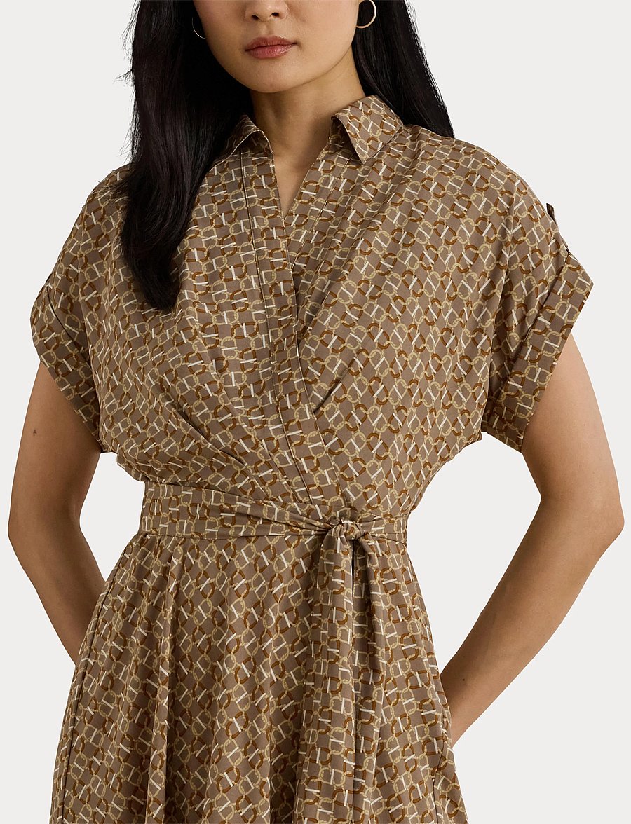 Lauren Ralph Lauren - Geo-Print Belted Crepe Dress - taupe multi - 5