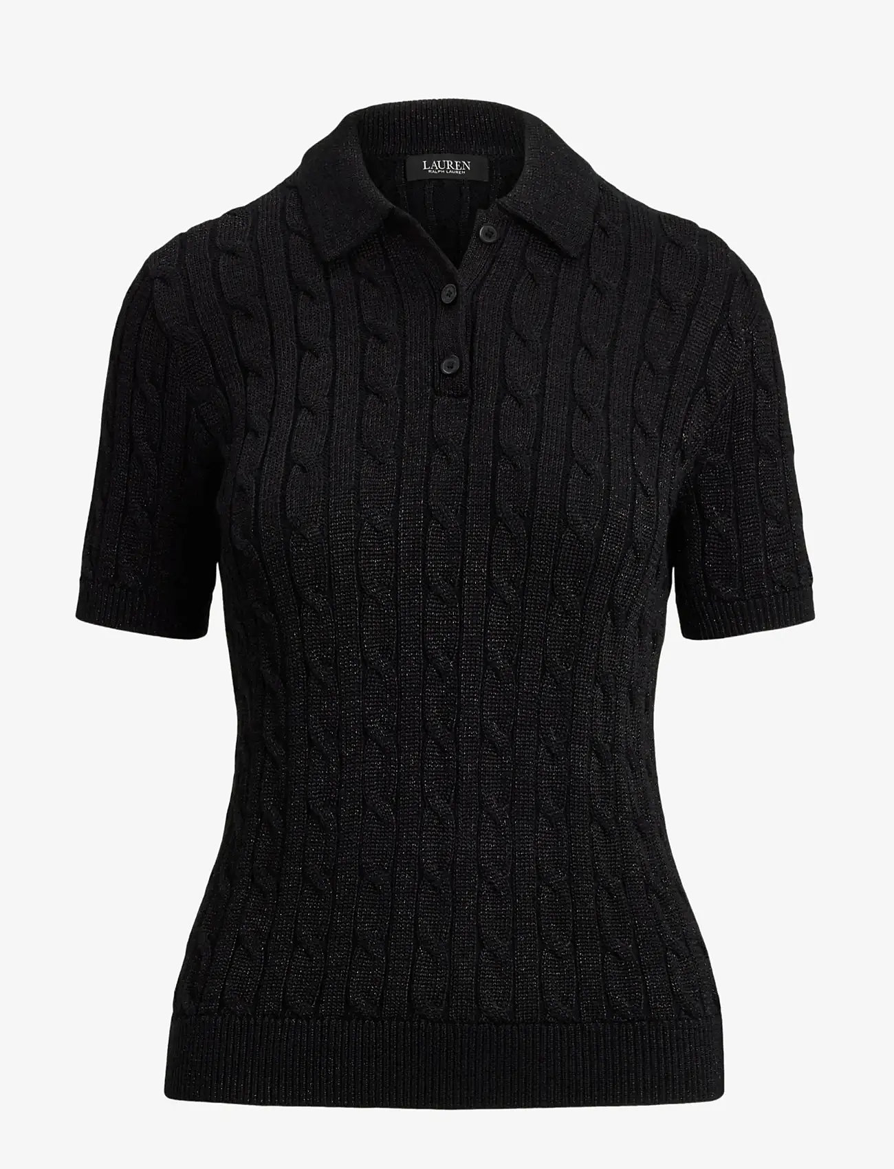 Lauren Ralph Lauren - Metallic Cable-Knit Polo Sweater - polosärgid - black metallic - 1