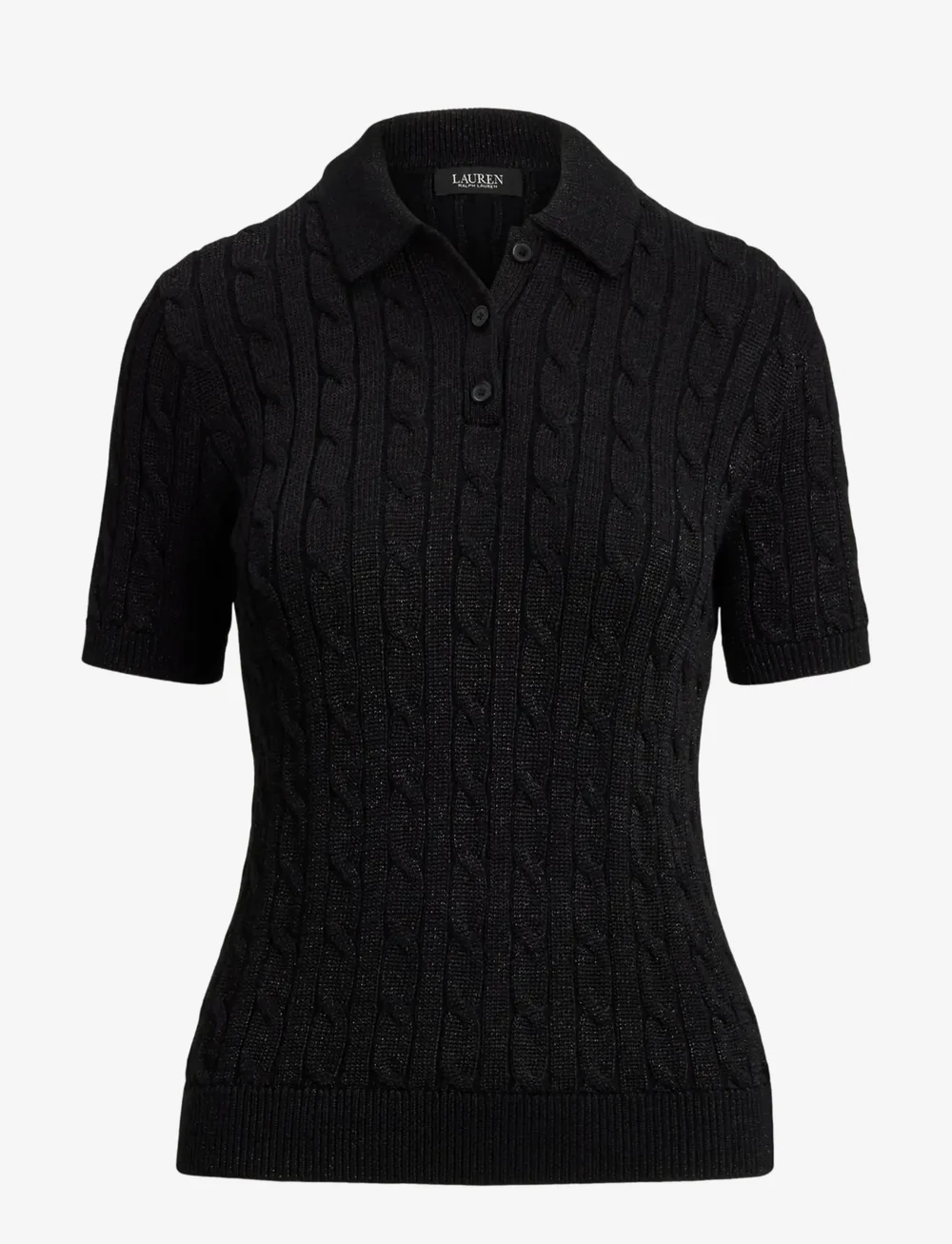 Lauren Ralph Lauren - Metallic Cable-Knit Polo Sweater - polo shirts - black metallic - 1
