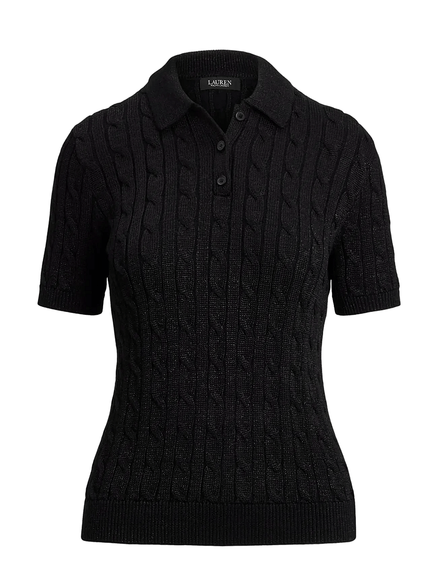 Lauren Ralph Lauren - Metallic Cable-Knit Polo Sweater - poloer - black metallic - 1