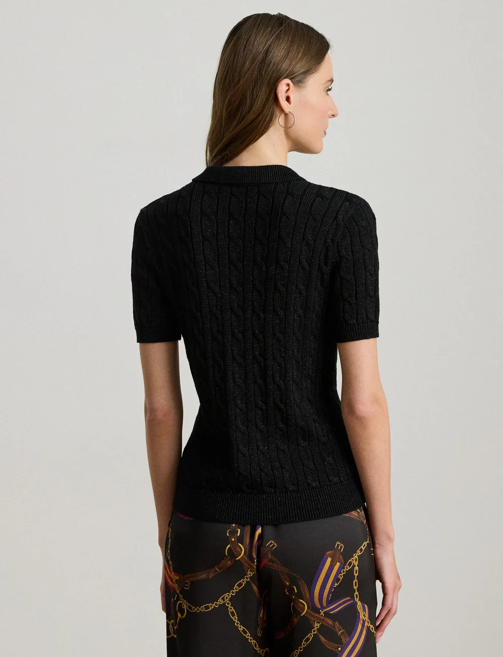 Lauren Ralph Lauren - Metallic Cable-Knit Polo Sweater - polo shirts - black metallic - 2