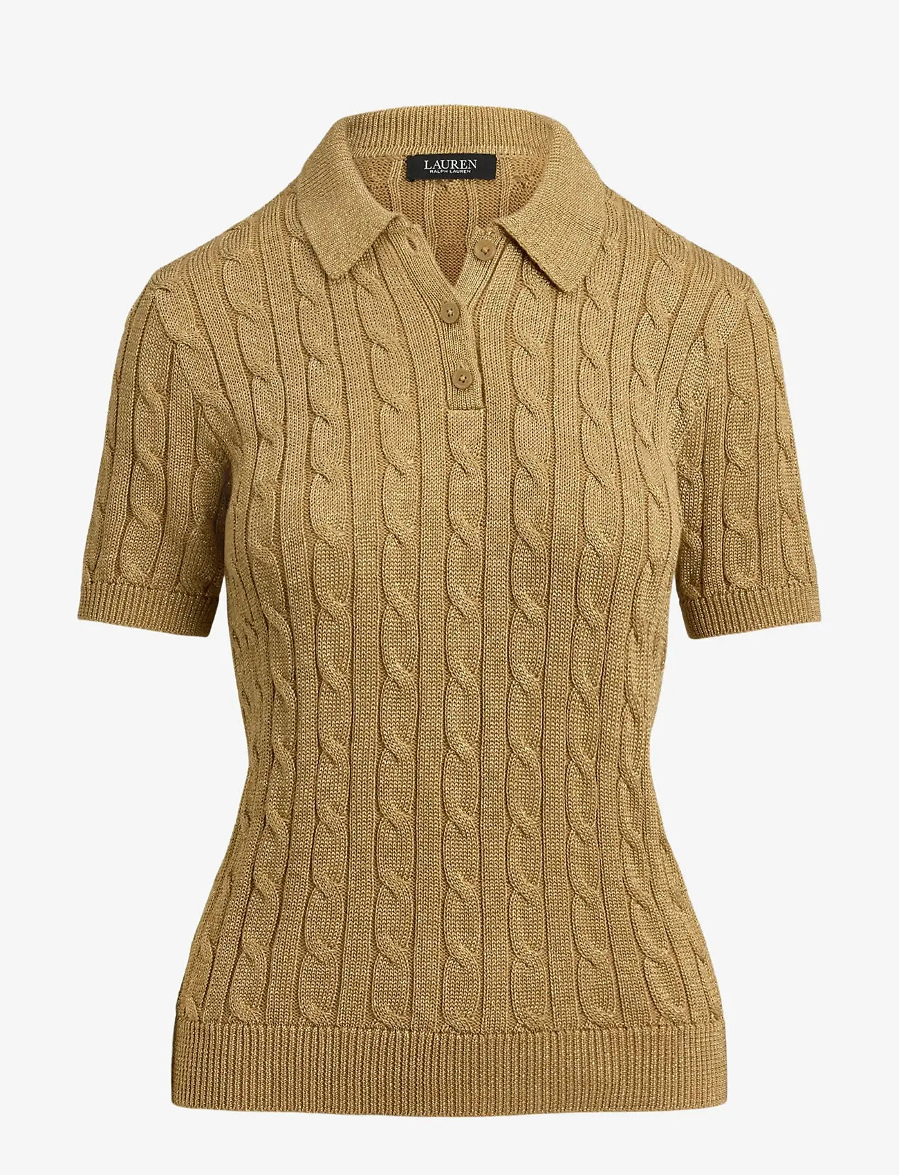 Lauren Ralph Lauren - Metallic Cable-Knit Polo Sweater - relic gold metall - 1