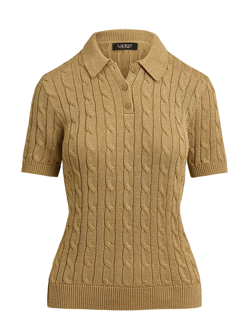 Lauren Ralph Lauren - Metallic Cable-Knit Polo Sweater - relic gold metall - 1