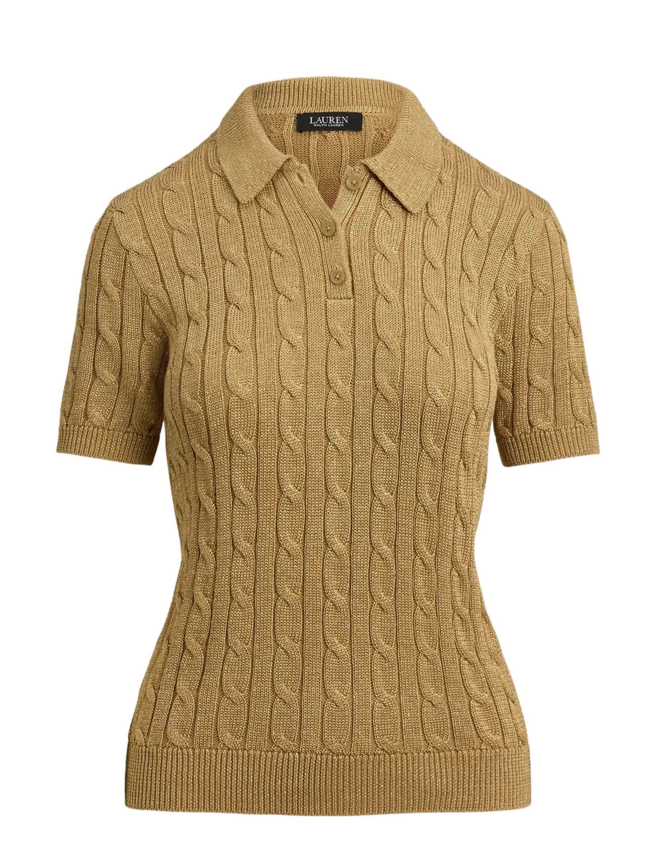 Lauren Ralph Lauren - Metallic Cable-Knit Polo Sweater - relic gold metall - 1