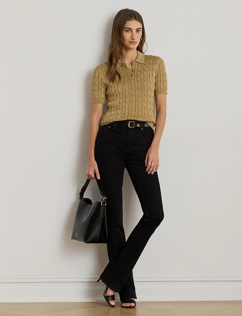 Lauren Ralph Lauren - Metallic Cable-Knit Polo Sweater - relic gold metall - 0