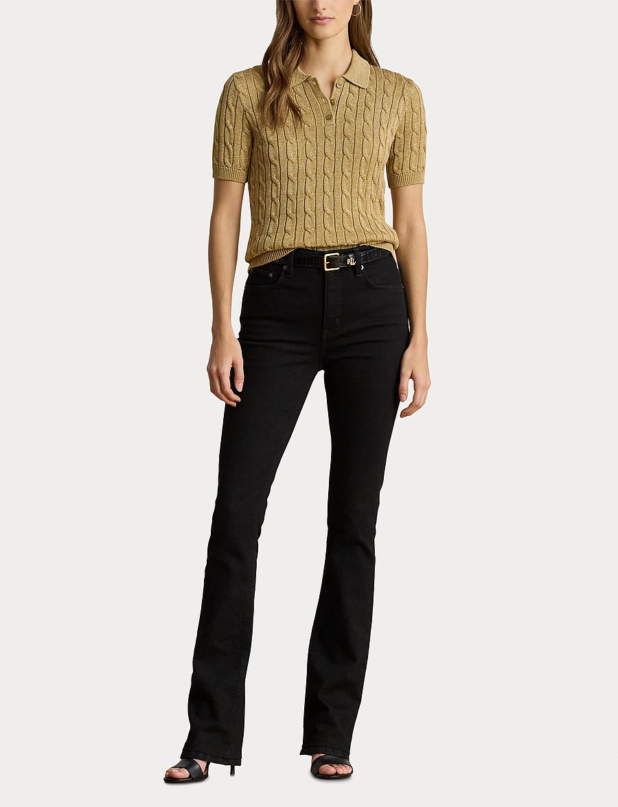 Lauren Ralph Lauren - Metallic Cable-Knit Polo Sweater - relic gold metall - 4