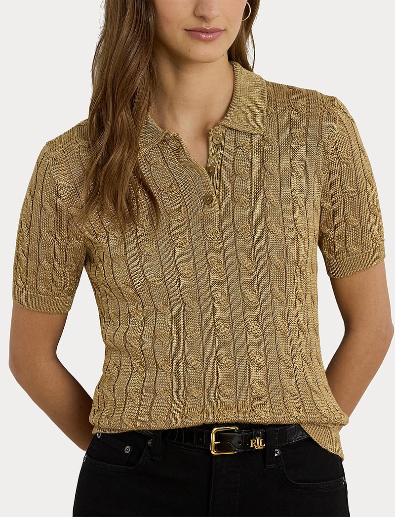 Lauren Ralph Lauren - Metallic Cable-Knit Polo Sweater - relic gold metall - 5
