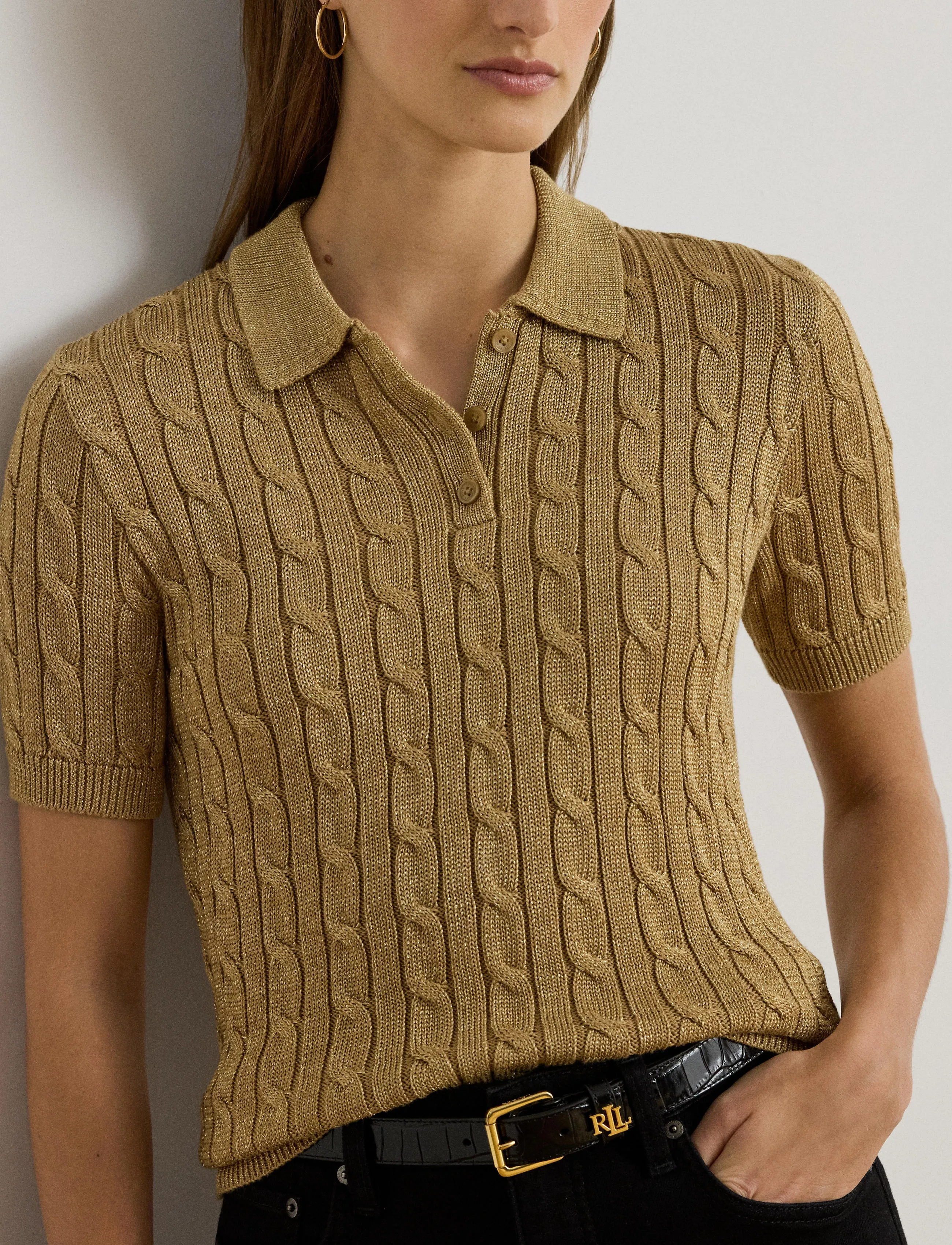 Lauren Ralph Lauren Metallic Cable-knit Polo Sweater (RAF200979634