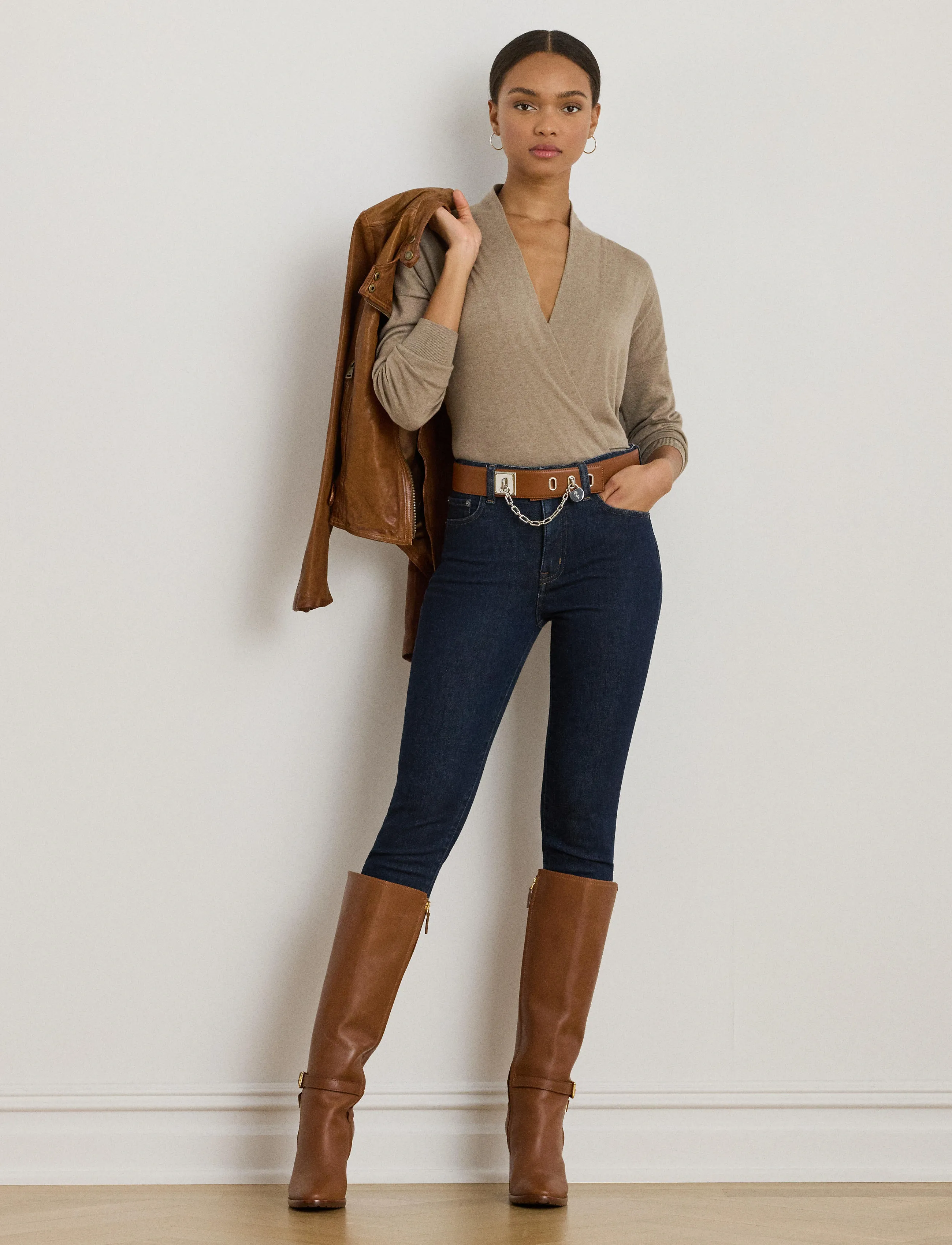 Lauren Ralph Lauren Cotton-Modal Surplice Sweater - Tøj - ADIRONDACK HEATHE / brown