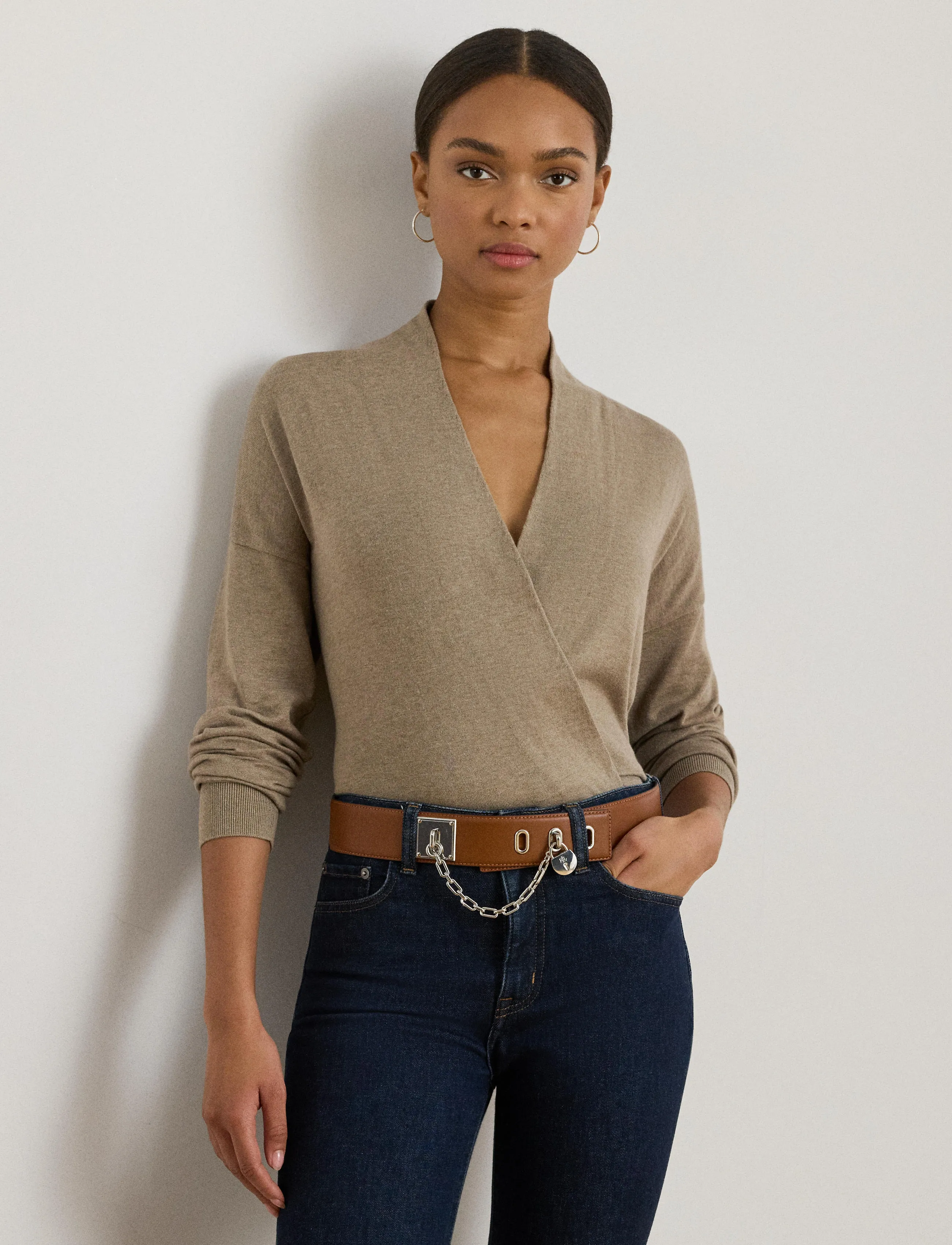 Lauren Ralph Lauren - Cotton-Modal Surplice Sweater - striktrøjer - adirondack heathe - 3