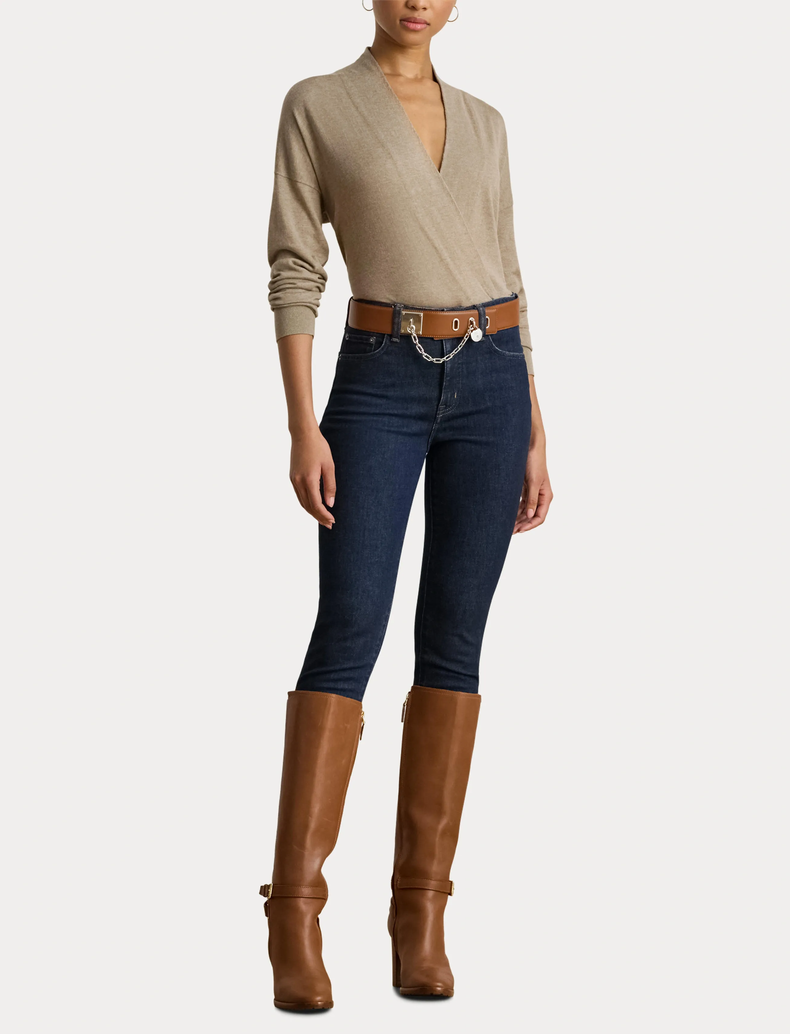 Lauren Ralph Lauren - Cotton-Modal Surplice Sweater - striktrøjer - adirondack heathe - 4