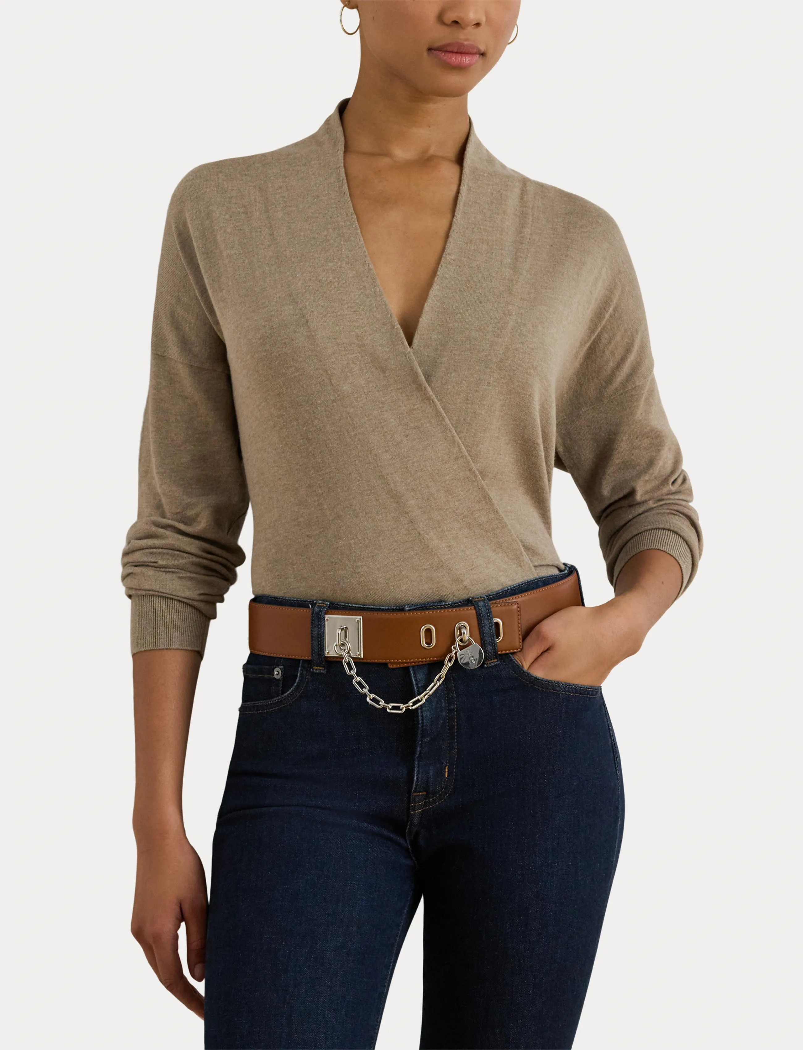Lauren Ralph Lauren - Cotton-Modal Surplice Sweater - striktrøjer - adirondack heathe - 5