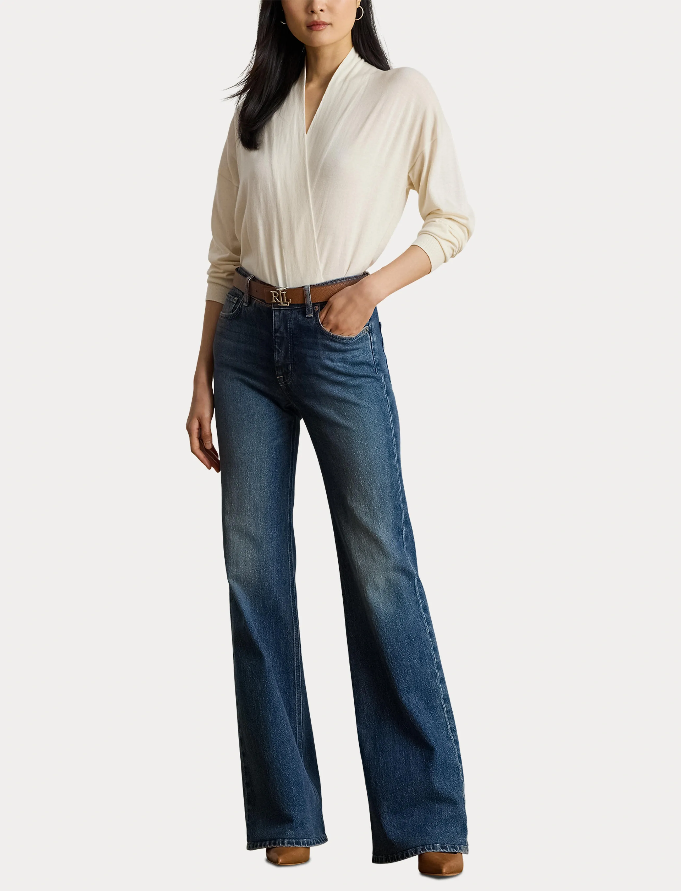 Lauren Ralph Lauren - Cotton-Modal Surplice Sweater - strikkegensere - mascarpone cream - 4
