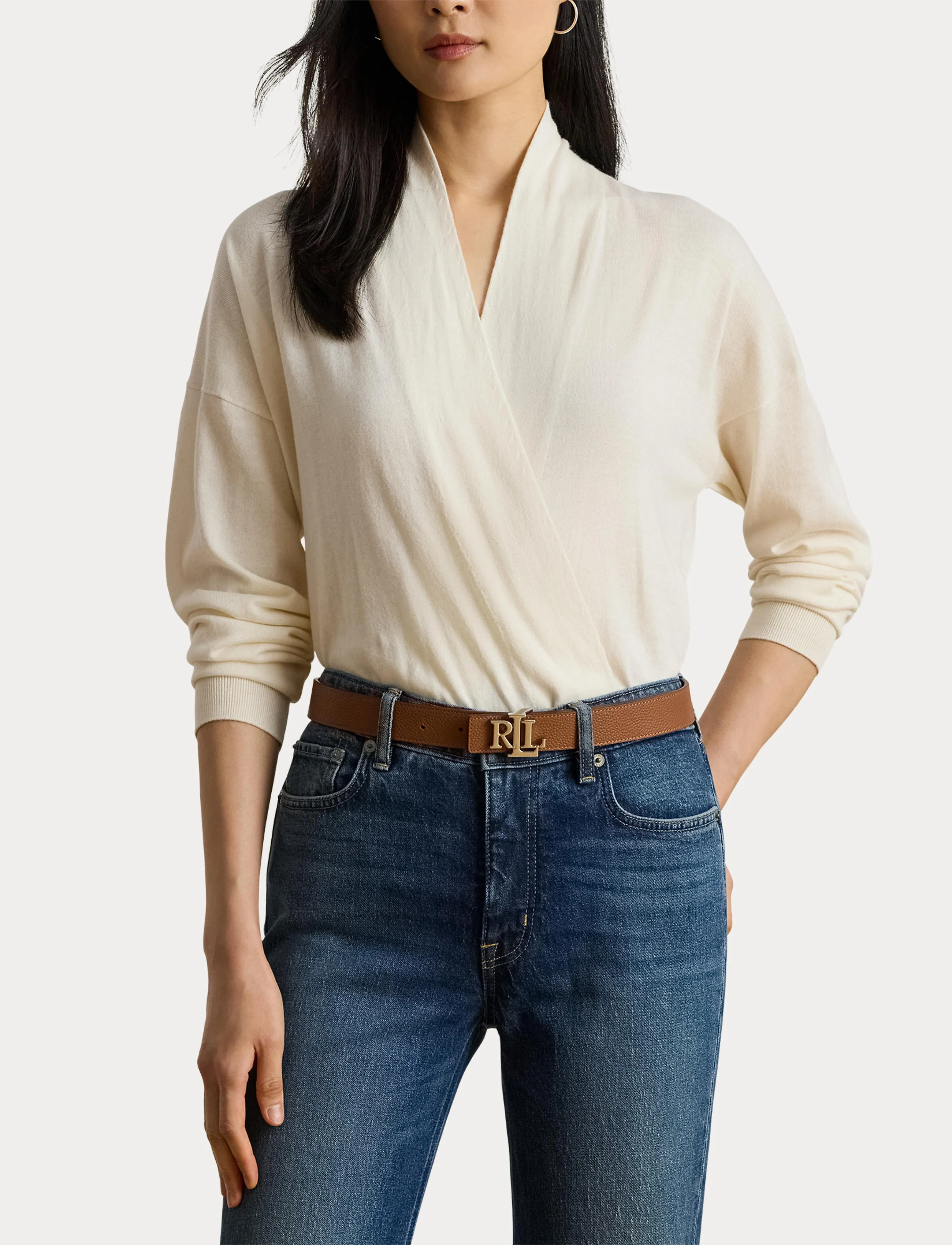 Lauren Ralph Lauren - Cotton-Modal Surplice Sweater - strikkegensere - mascarpone cream - 5