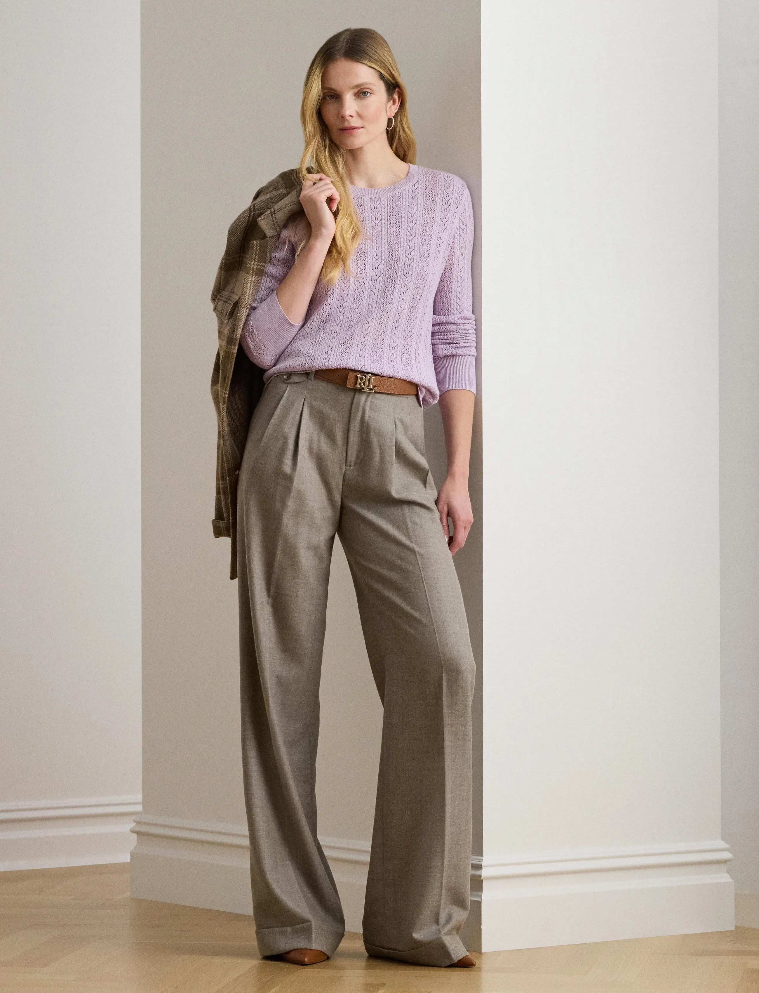 Lauren Ralph Lauren Pointelle-Knit Cotton-Blend Sweater - Tøj - LAVENDER FROST / pink/rose