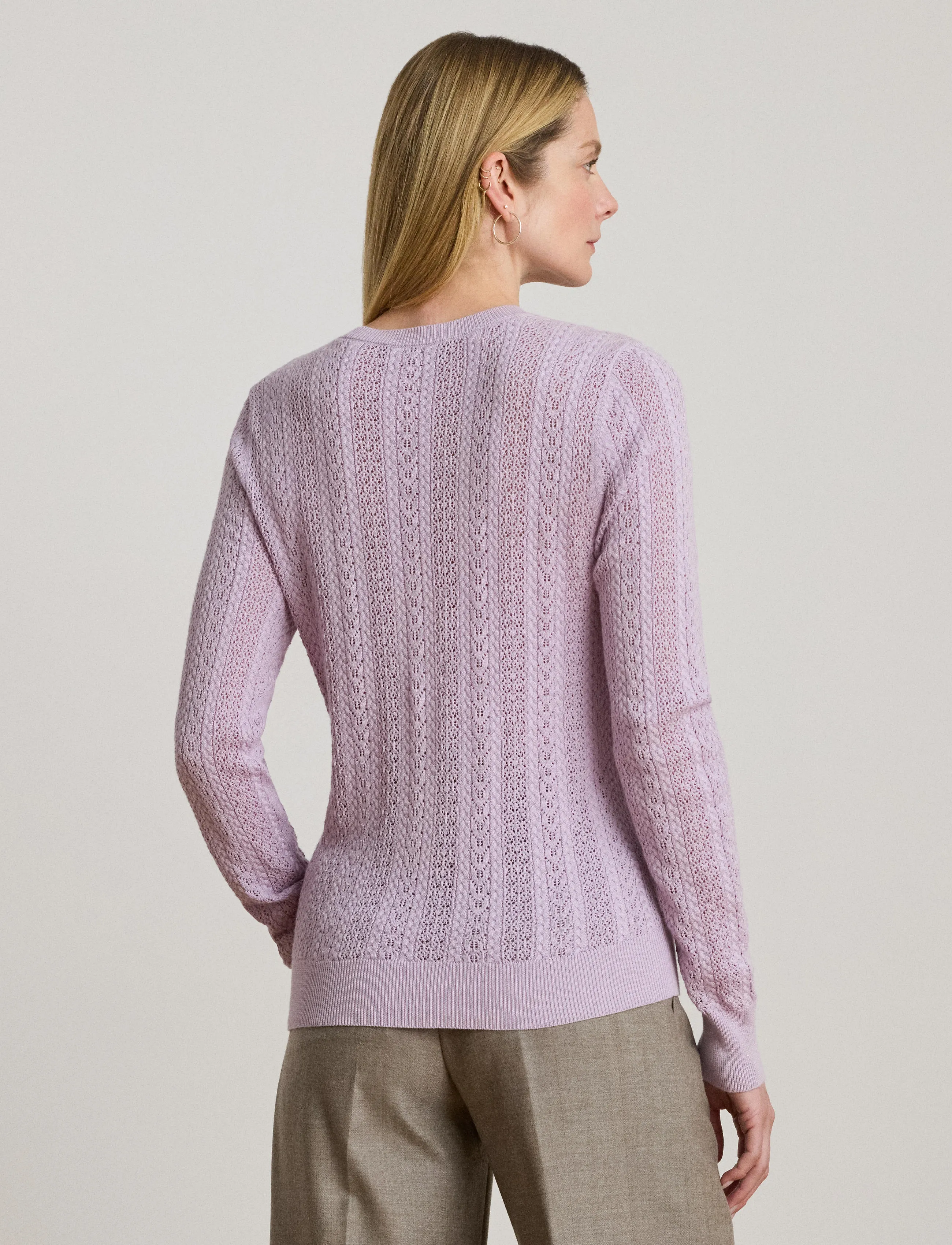 Lauren Ralph Lauren - Pointelle-Knit Cotton-Blend Sweater - pullover - lavender frost - 2