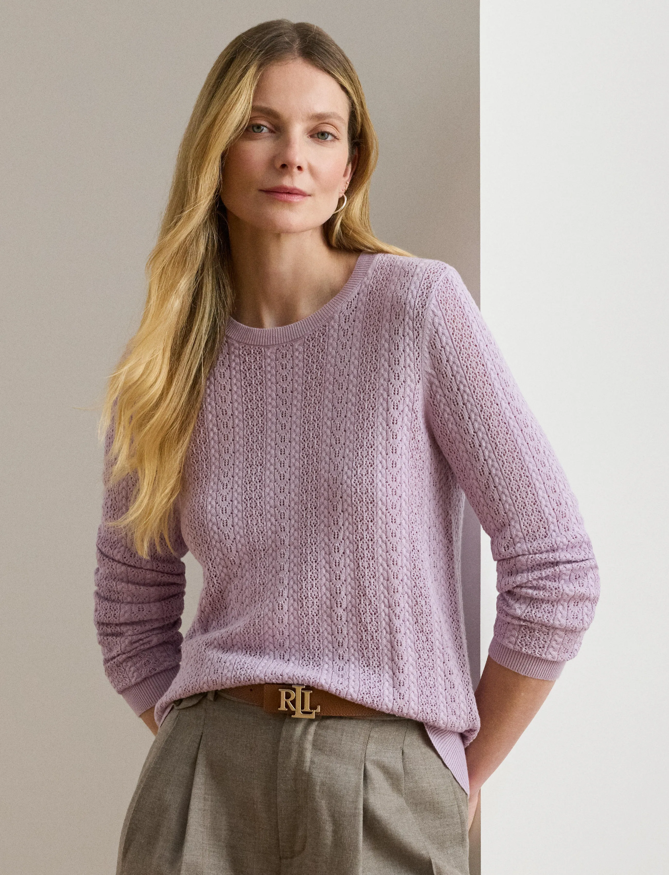 Lauren Ralph Lauren - Pointelle-Knit Cotton-Blend Sweater - pullover - lavender frost - 3