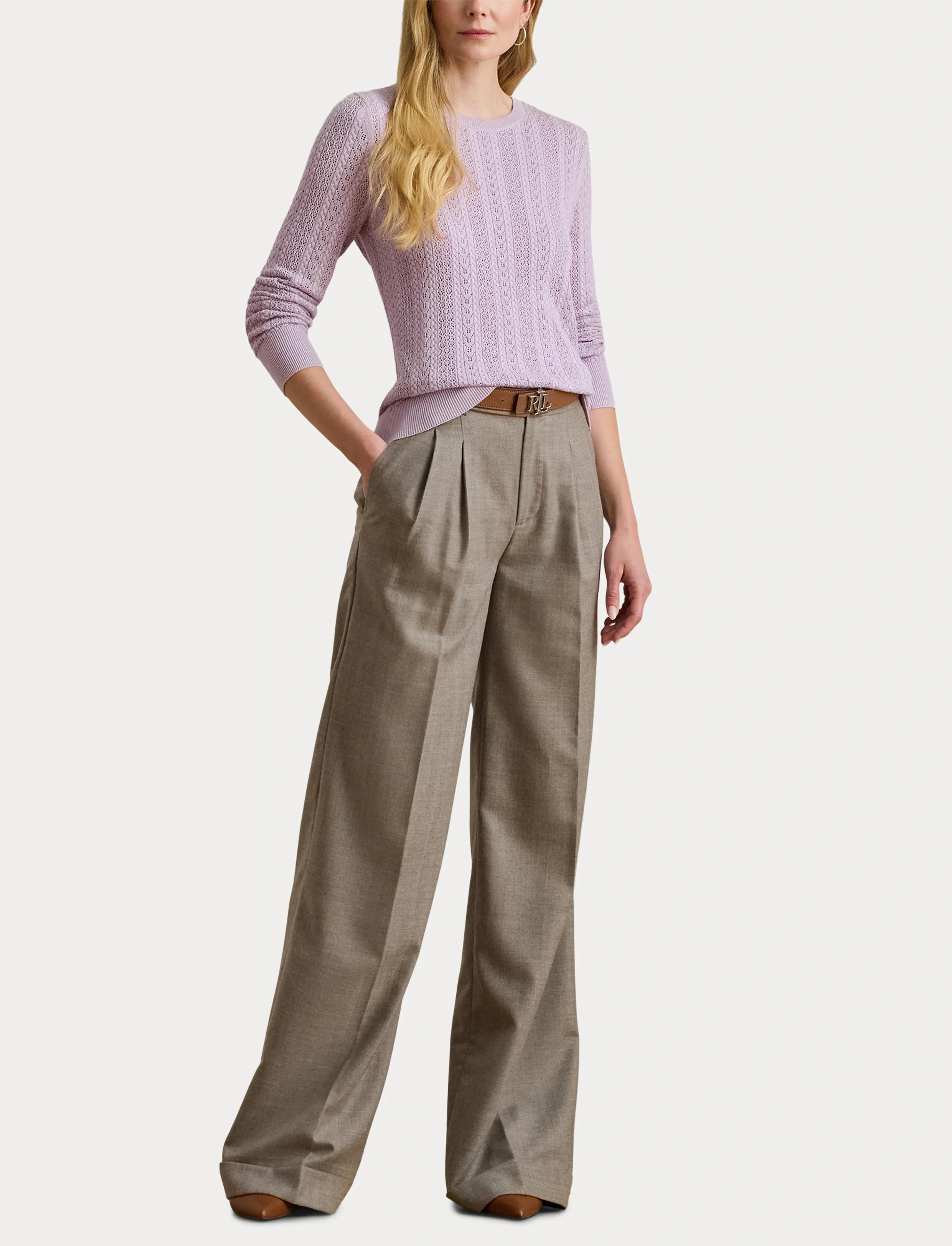 Lauren Ralph Lauren - Pointelle-Knit Cotton-Blend Sweater - pullover - lavender frost - 4