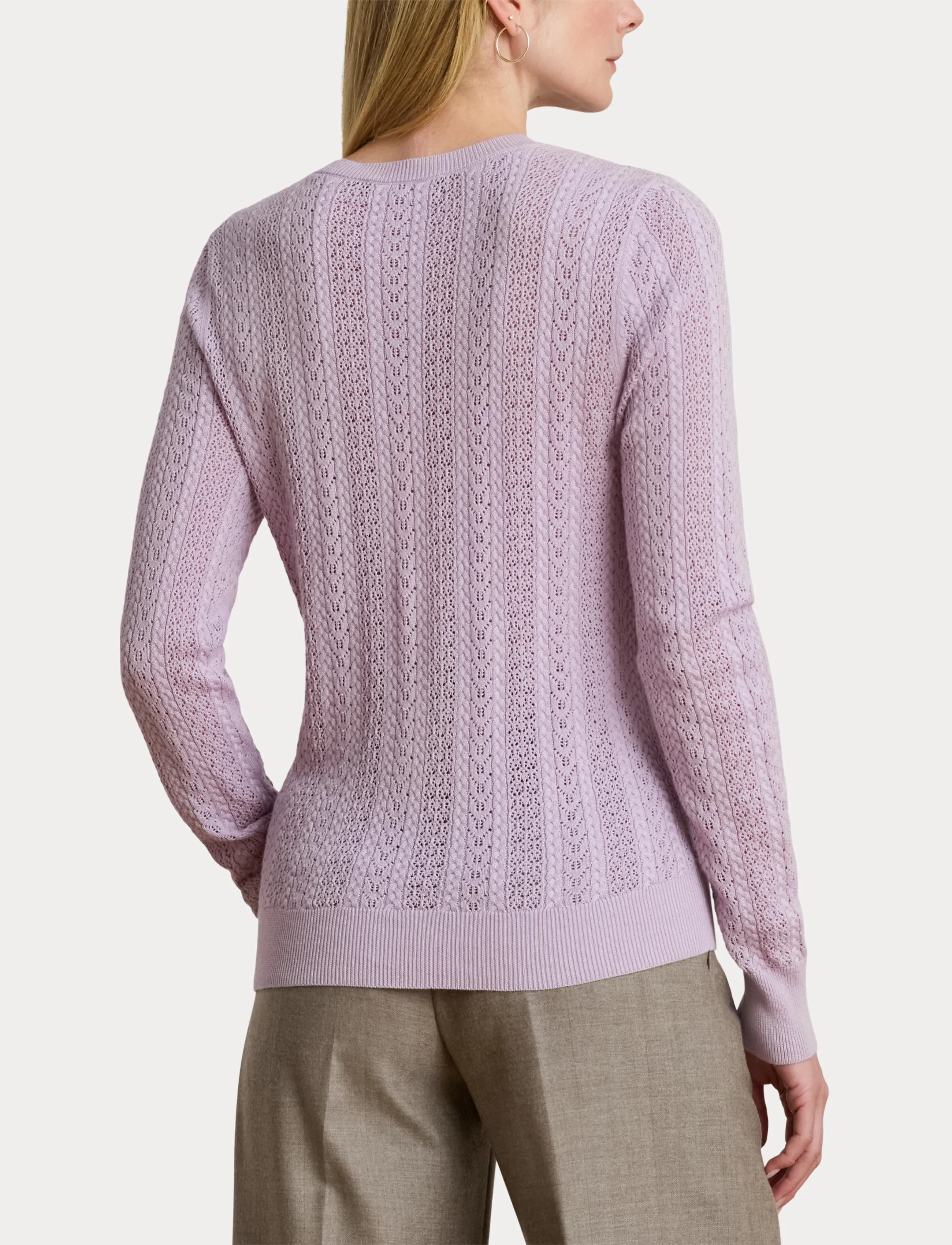 Lauren Ralph Lauren Pointelle-Knit Cotton-Blend Sweater - Lauren Ralph Lauren - LAVENDER FROST / pink/rose
