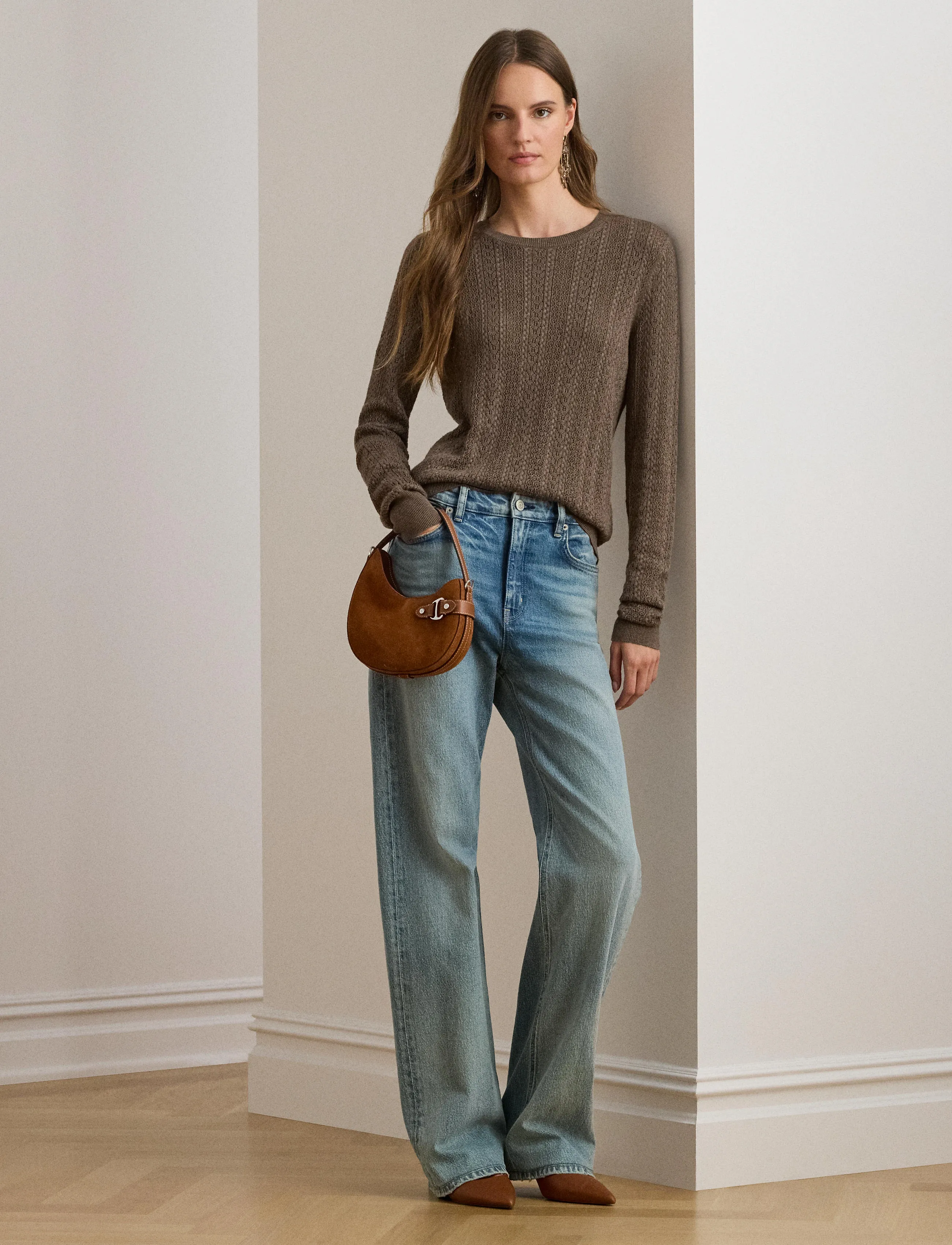 Lauren Ralph Lauren Pointelle-Knit Cotton-Blend Sweater - Tøj - TAUPE BROWN HEATH / brown