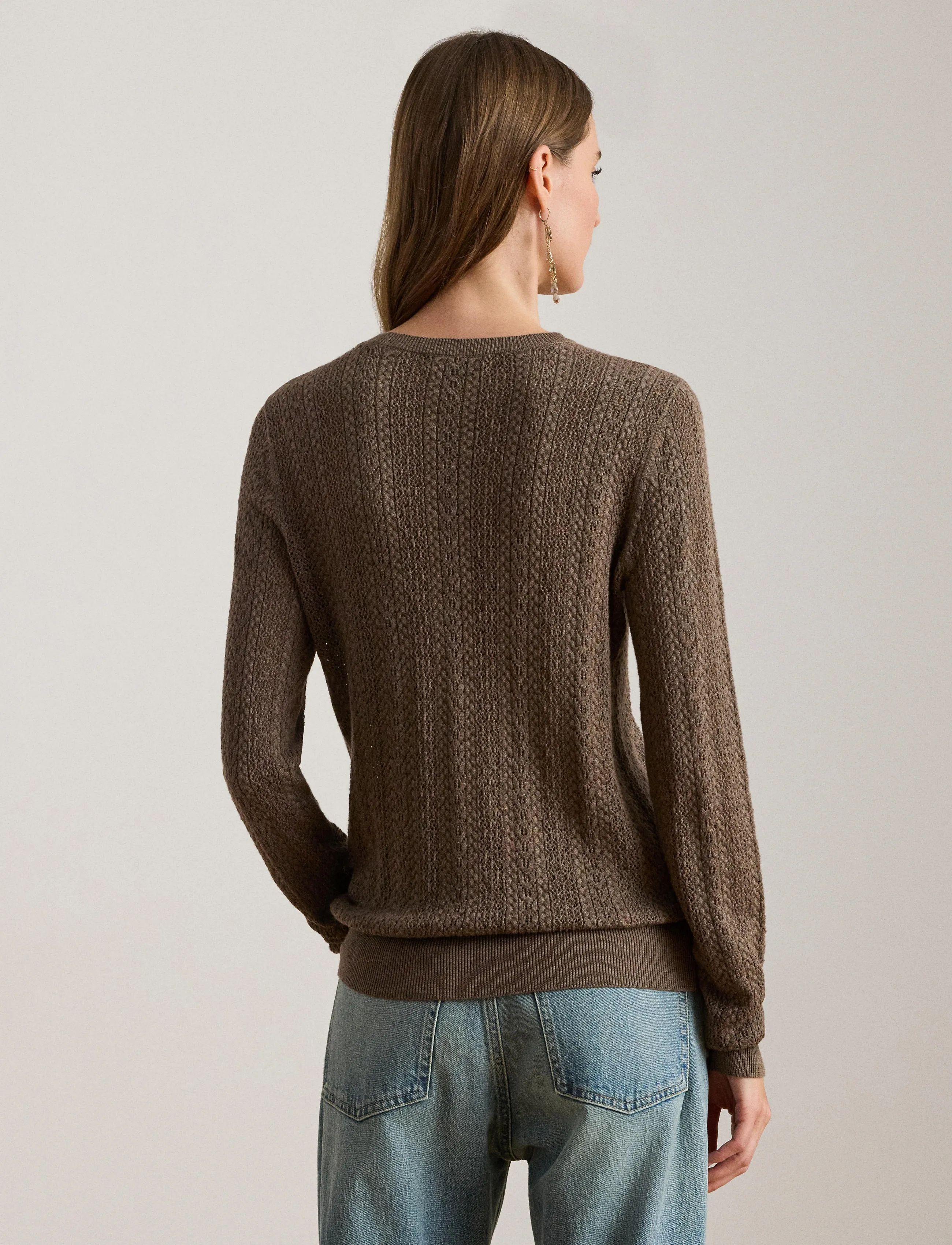 Lauren Ralph Lauren - Pointelle-Knit Cotton-Blend Sweater - pullover - taupe brown heath - 2