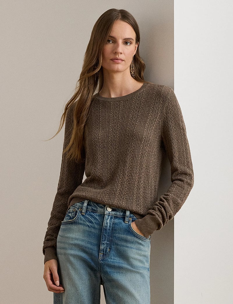 Lauren Ralph Lauren - Pointelle-Knit Cotton-Blend Sweater - sviitrid - taupe brown heath - 3