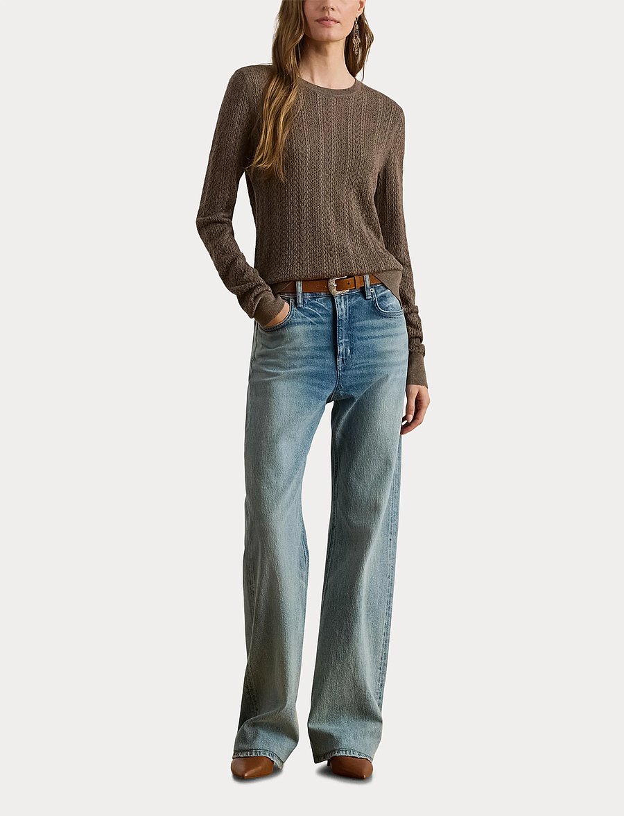 Lauren Ralph Lauren - Pointelle-Knit Cotton-Blend Sweater - pullover - taupe brown heath - 4