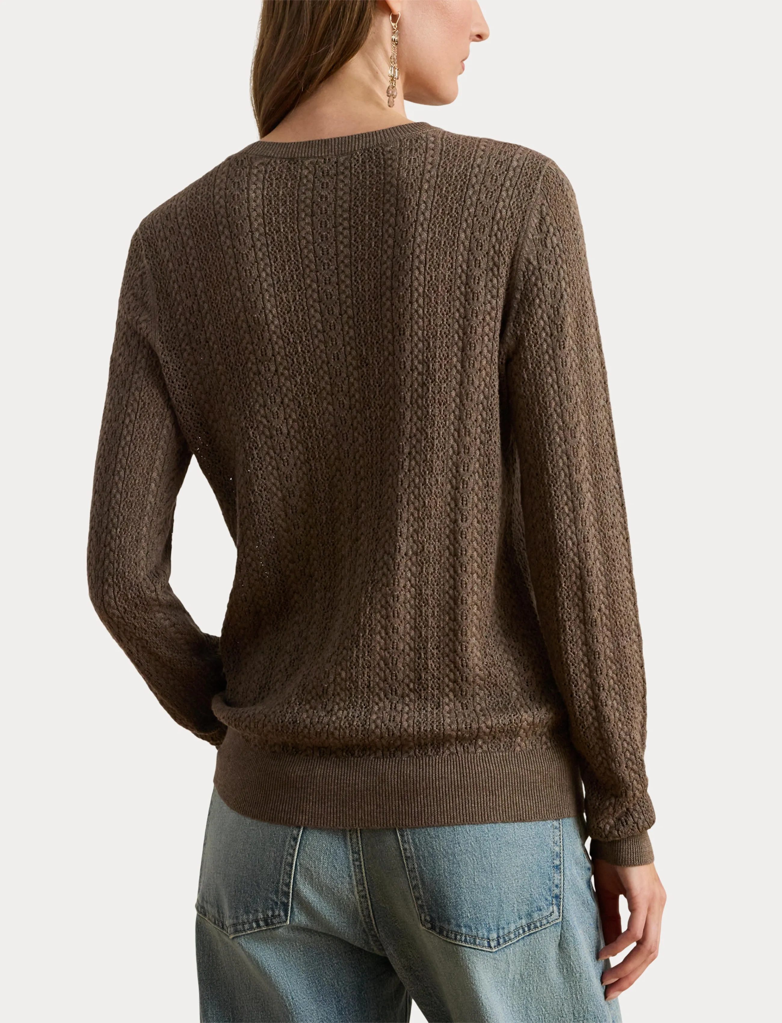 Lauren Ralph Lauren Pointelle-Knit Cotton-Blend Sweater - Lauren Ralph Lauren - TAUPE BROWN HEATH / brown