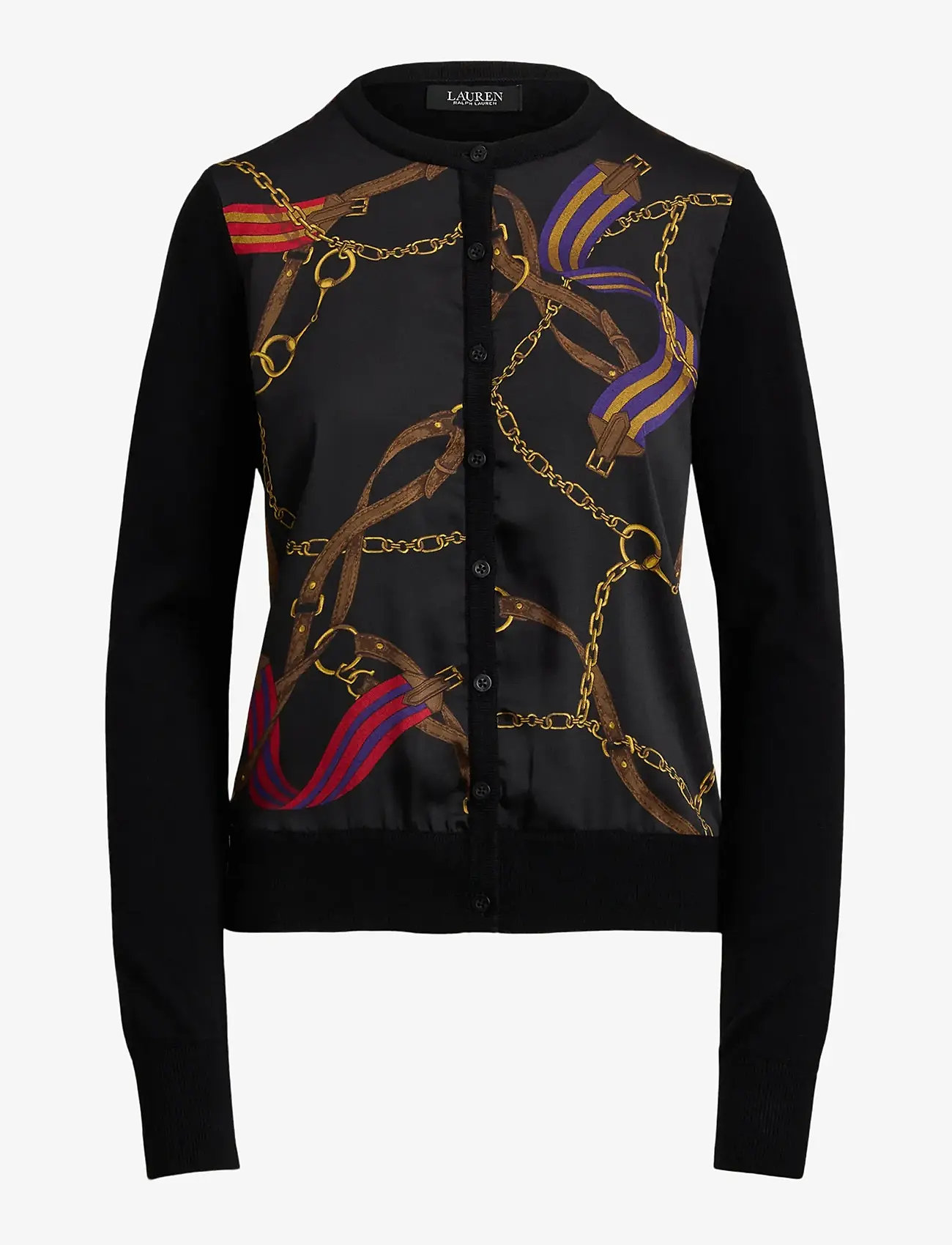 Lauren Ralph Lauren - Belting-Print Cotton-Blend Cardigan - cardigans - black multi - 1